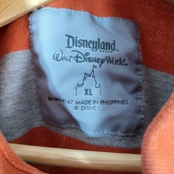 Disneyland Resort Polo Shirt Gray XL Orange Stripe Collar Short Sleeve Golf - Picture 5 of 6
